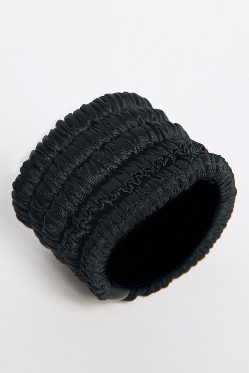 Black 5 Pk Ruched Satin Hair Scrunchies