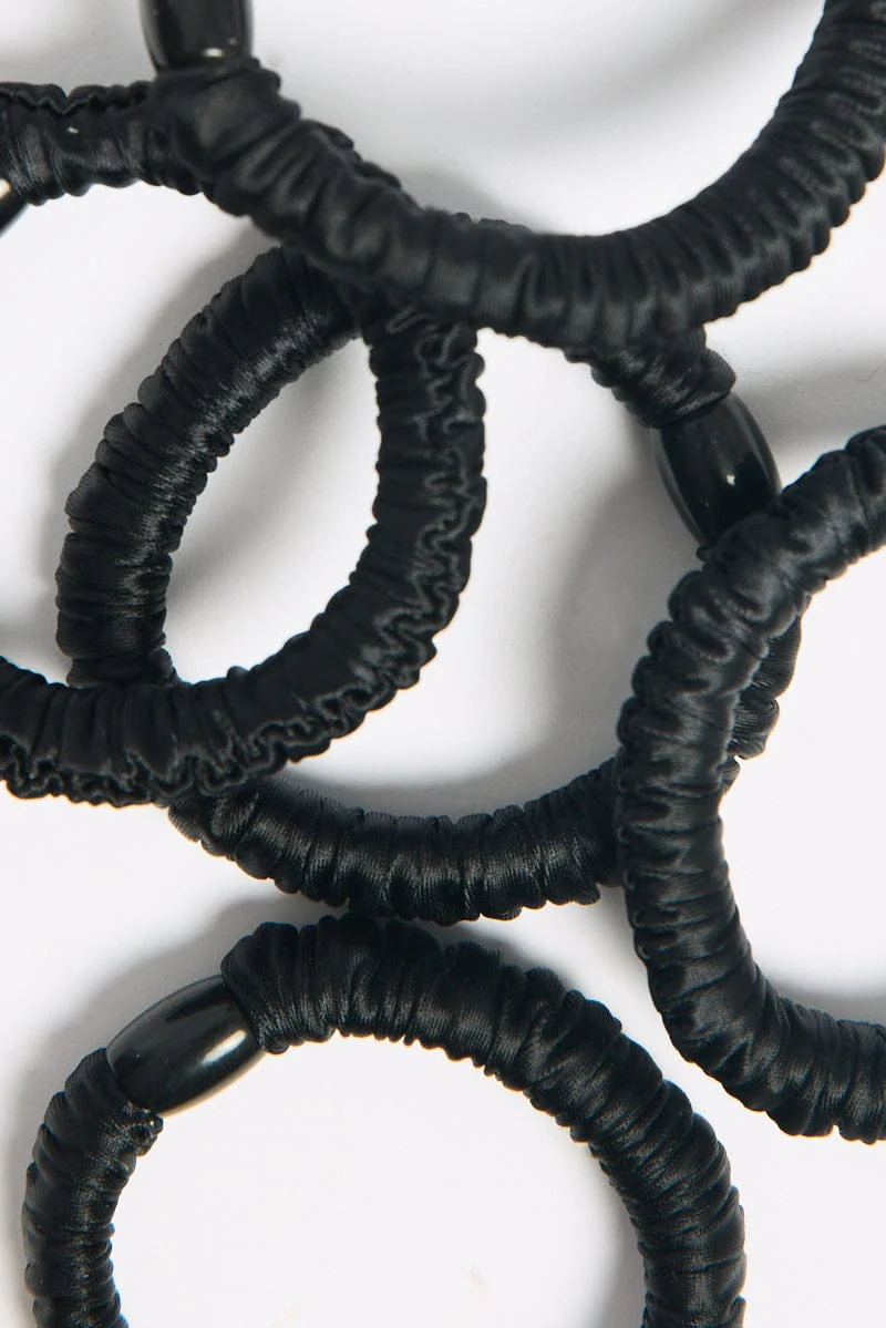 Black 5 Pk Ruched Satin Hair Scrunchies - Image 3
