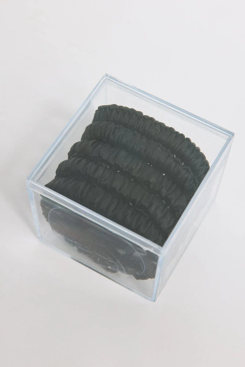 Black 5 Pk Ruched Satin Hair Scrunchies - Image 4