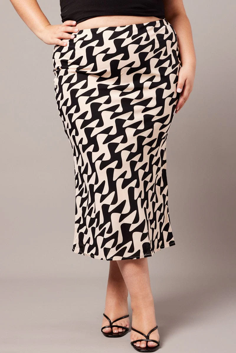 Black Abstract Bias Maxi Slip Skirt - Image 3
