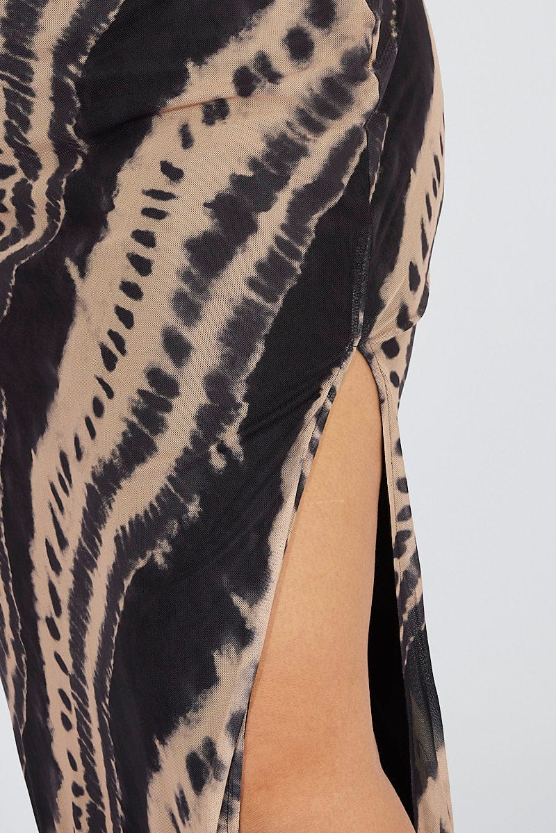 Black Abstract Mesh Long Split Skirt - Image 6