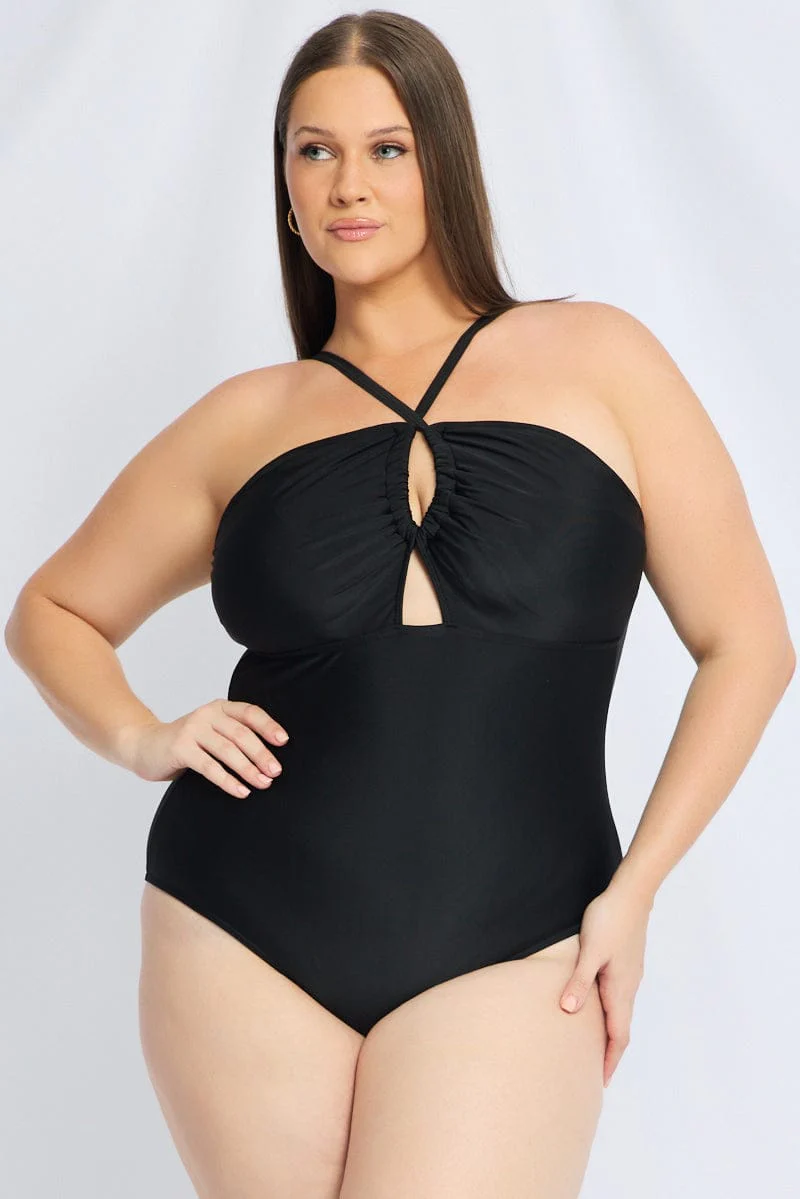 Black Abstract One Piece Swimsuit - Image 2