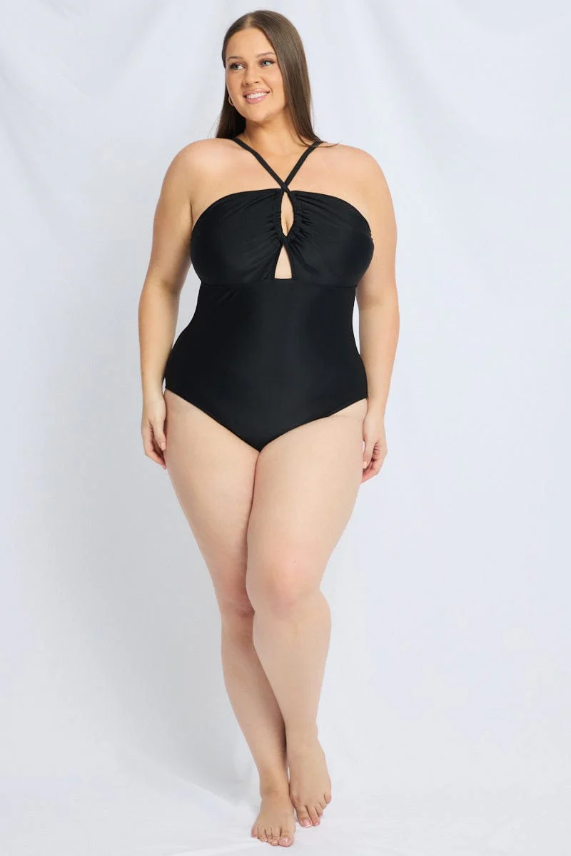 Black Abstract One Piece Swimsuit - Image 3
