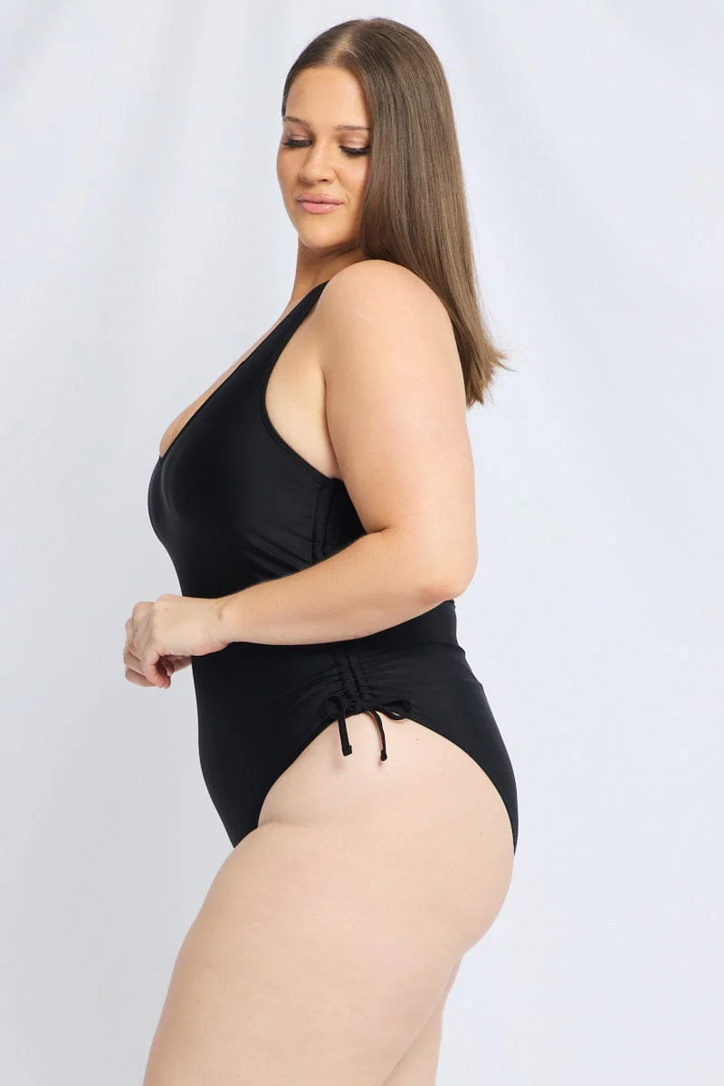 Black Abstract One Piece Swimsuit - Image 4
