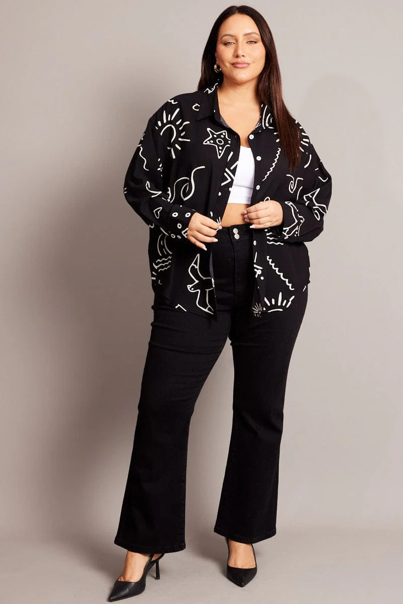 Black Abstract Relaxed Shirt Long Sleeve - Image 2