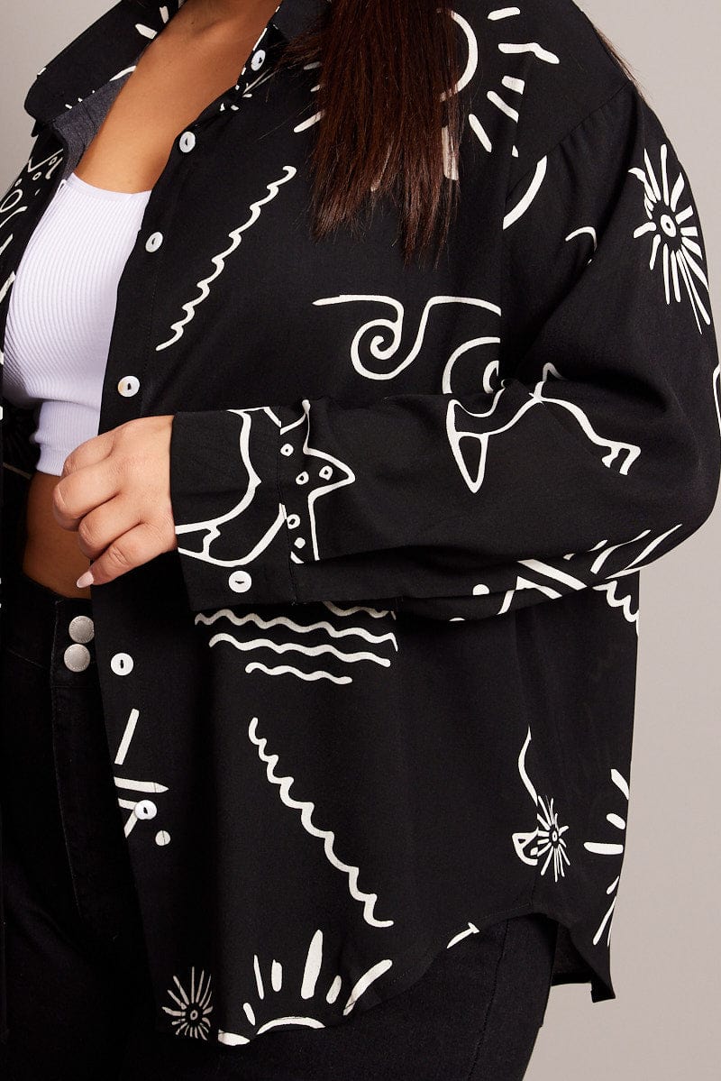 Black Abstract Relaxed Shirt Long Sleeve - Image 6