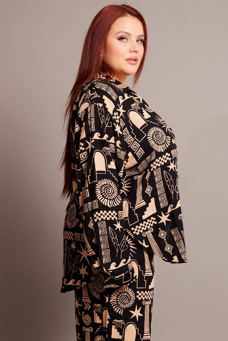 Black Abstract Relaxed Shirt Long Sleeve - Image 4