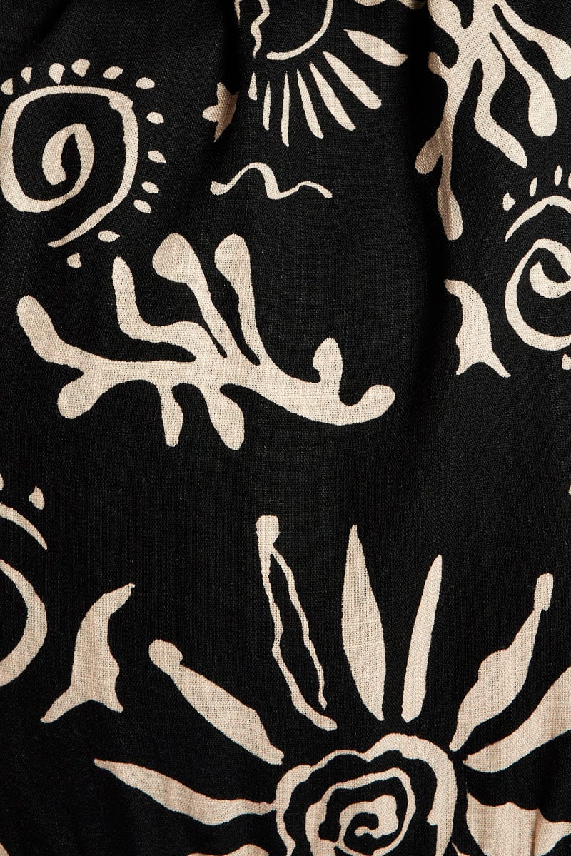 Black Abstract Shirt Dress Short Sleeve Self Tie - Image 6
