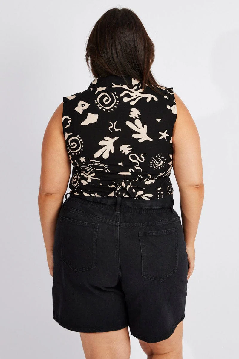 Black Abstract Shirt Sleeveless Tie Back - Image 5