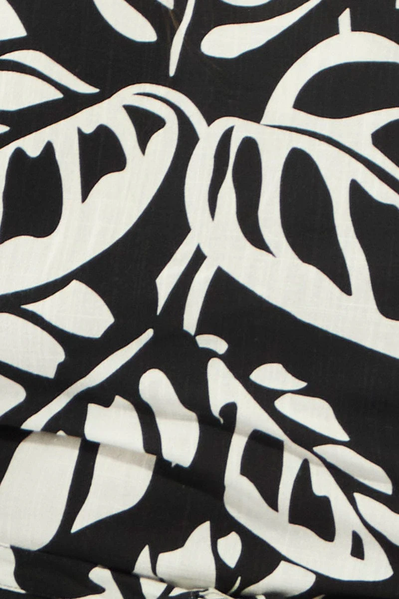 Black Abstract Shirt Sleeveless Tie Back Linen Blend - Image 6