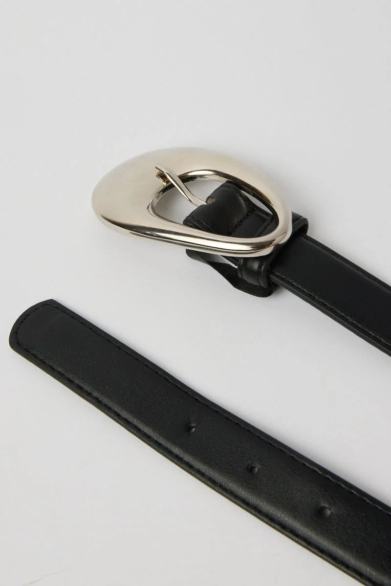 Black Angled Buckle Skinny Waist and Hip Jeans Belts - Image 2