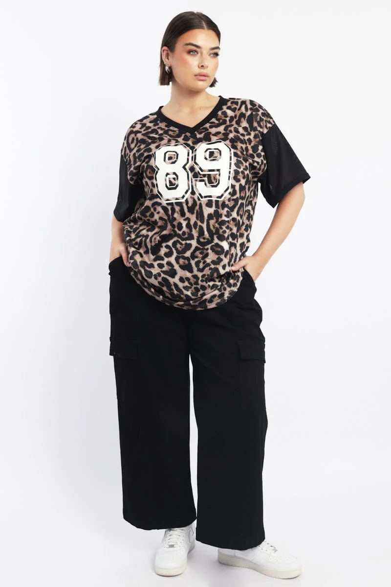 Black Animal Print Graphic Print Leopard Sport Top - Image 2