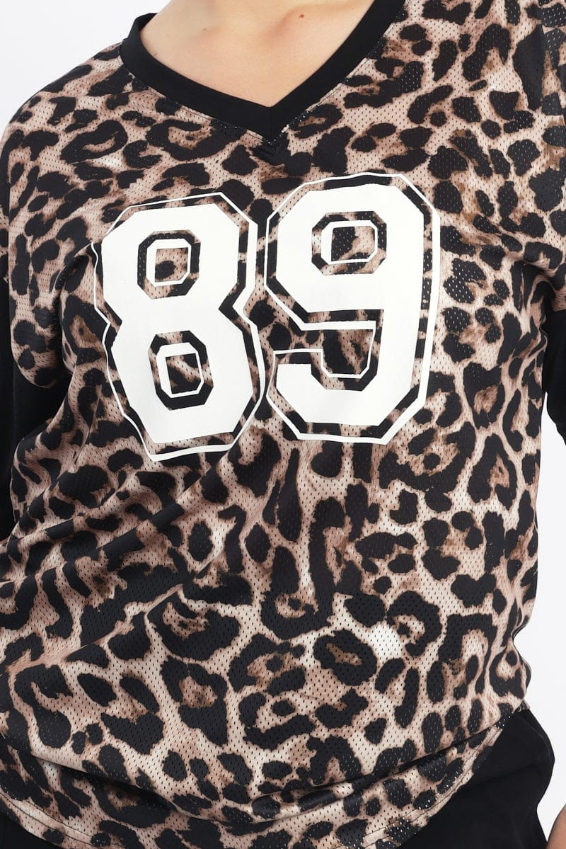 Black Animal Print Graphic Print Leopard Sport Top - Image 5