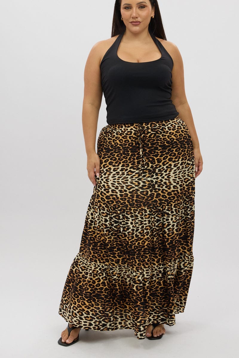 Black Animal Print Leopard Maxi Skirt