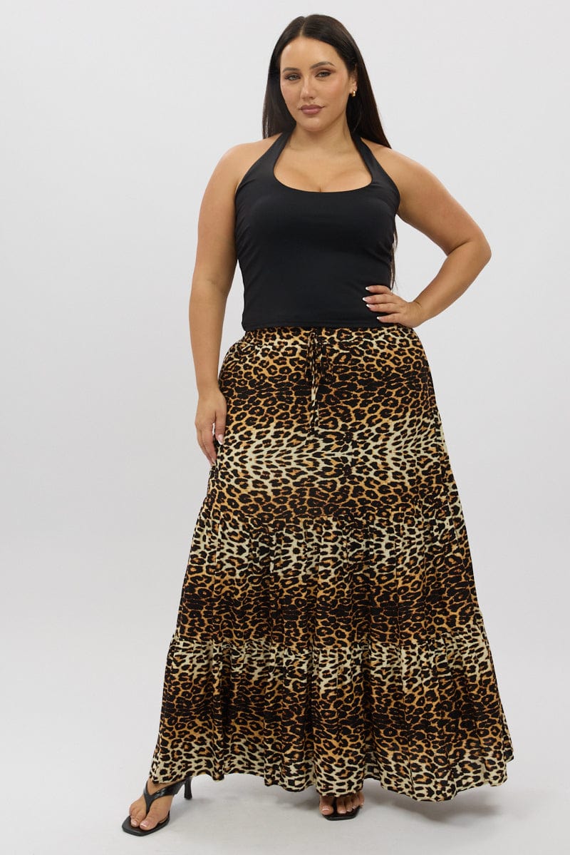 Black Animal Print Leopard Maxi Skirt - Image 2