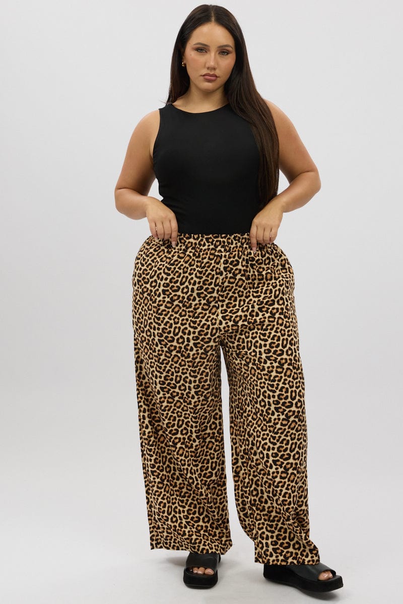 Black Animal Print Wide Leg Elastic Waist Pants - Image 2