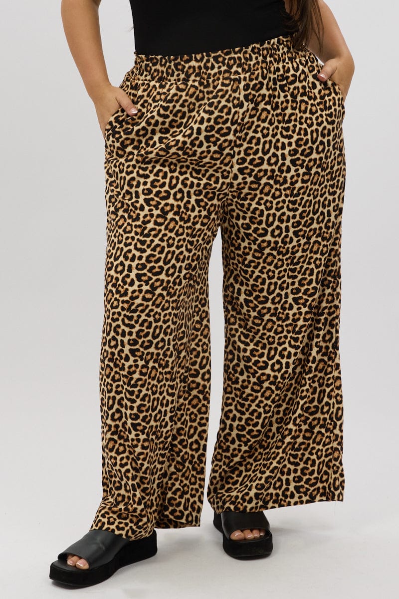 Black Animal Print Wide Leg Elastic Waist Pants - Image 3