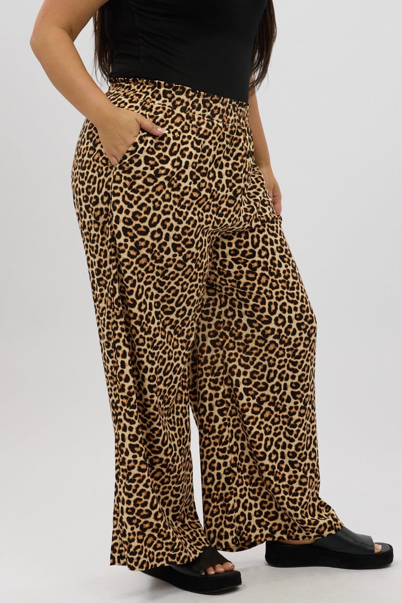 Black Animal Print Wide Leg Elastic Waist Pants - Image 4