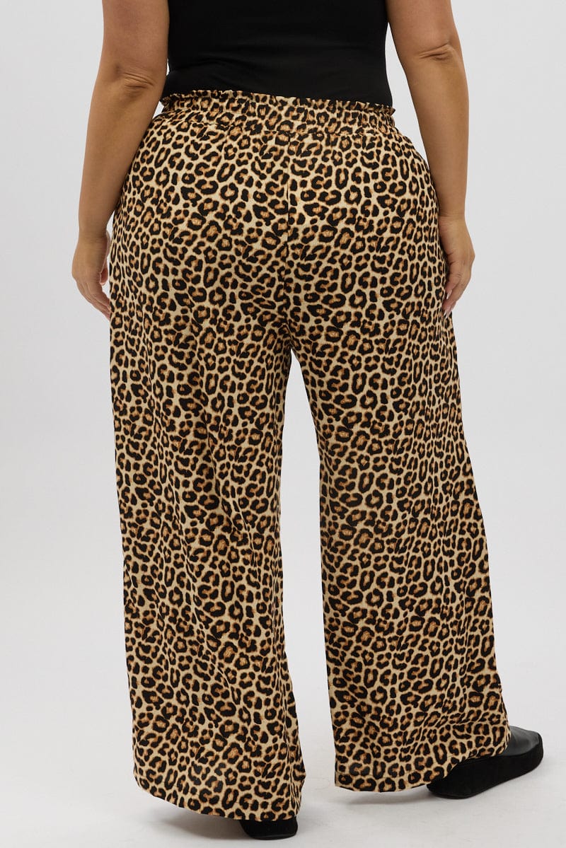 Black Animal Print Wide Leg Elastic Waist Pants - Image 5