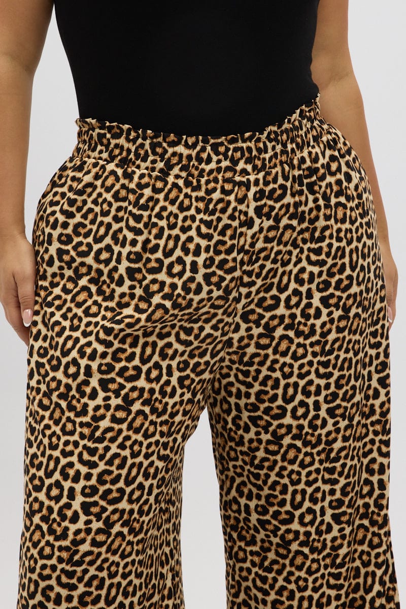 Black Animal Print Wide Leg Elastic Waist Pants - Image 6