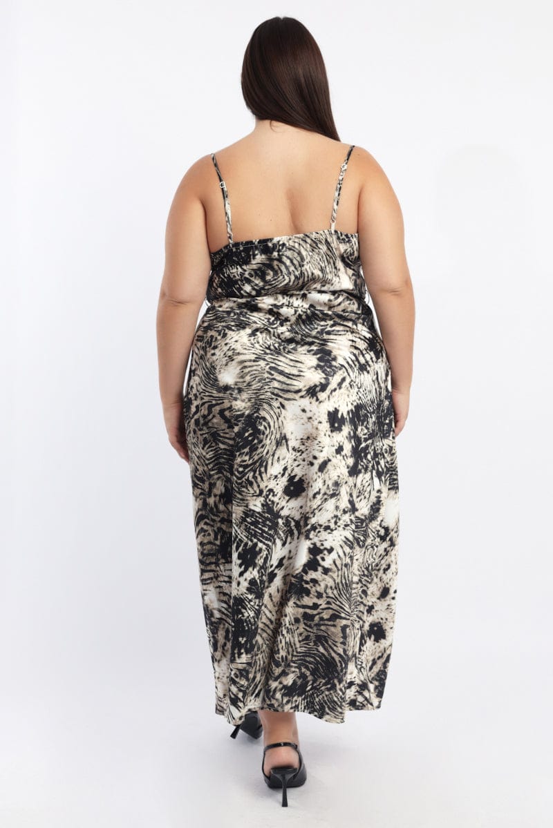 Black Animal Print Zebra Cowl Midi Dress - Image 5