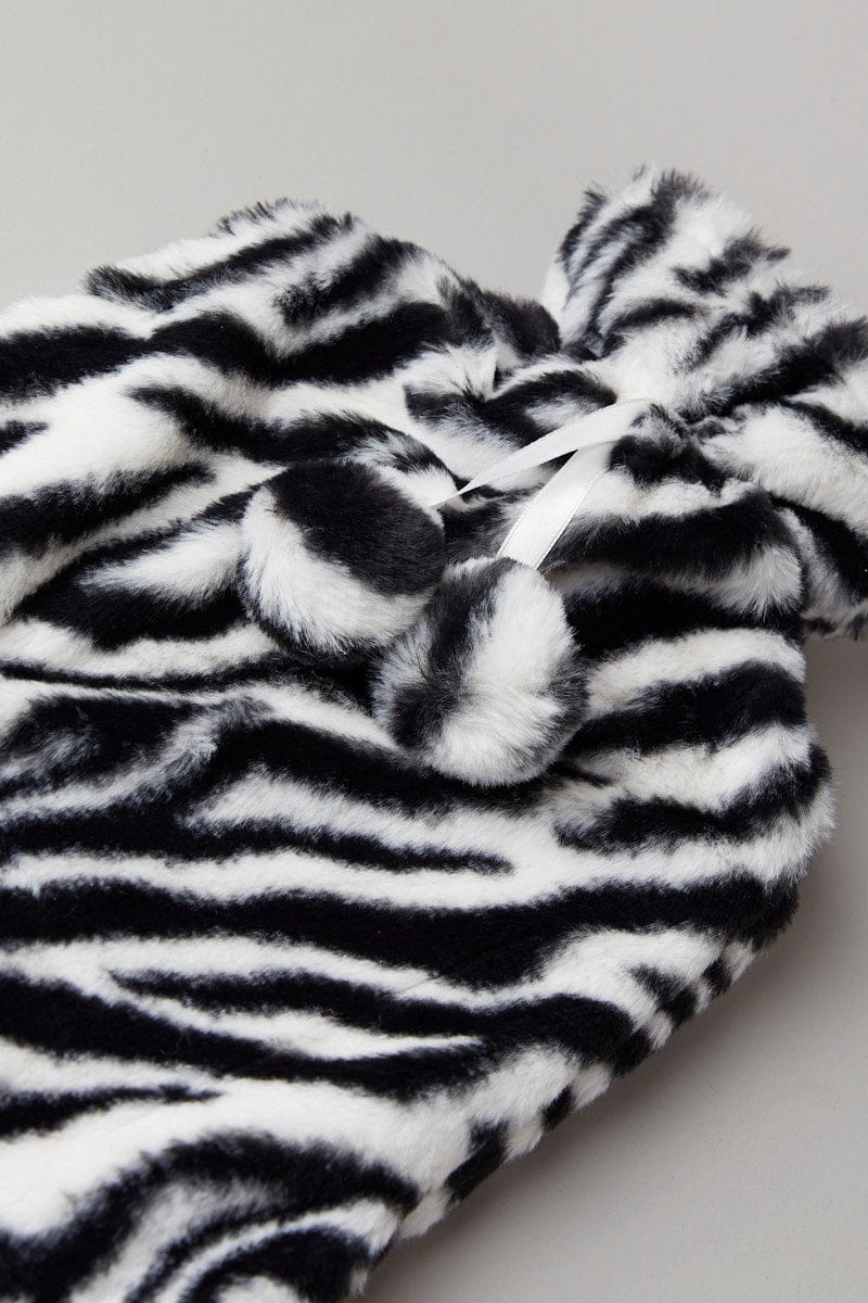Black Animal Print Zebra Print Hot Water Bottle - Image 2