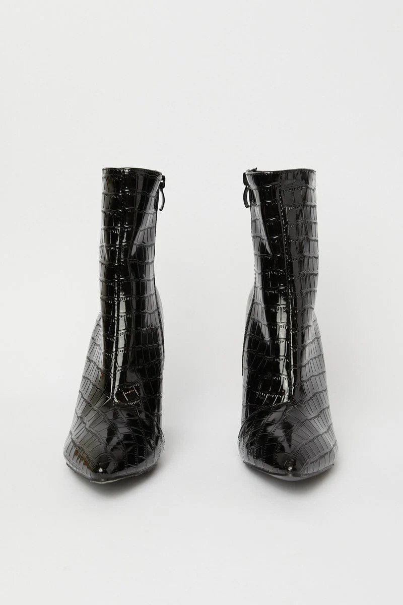 Black Ankle Boots In Croc - Image 2