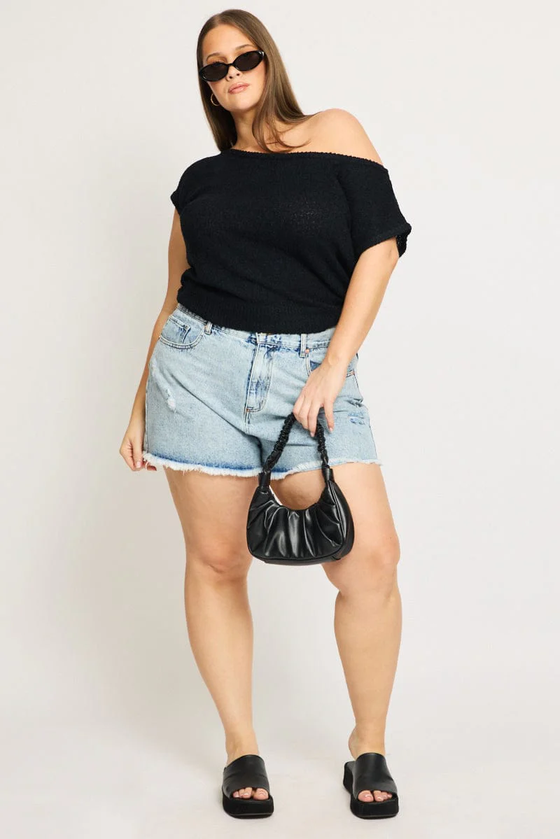 Black Asymmetric Knit Top - Image 2