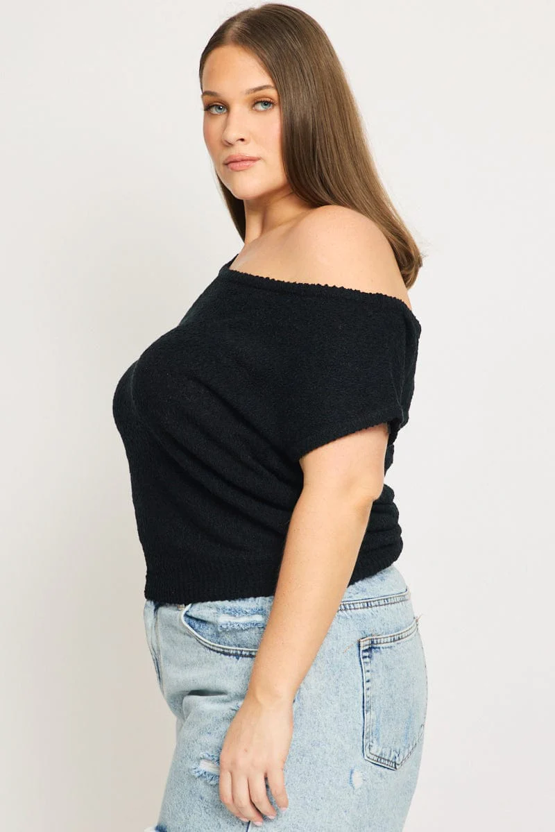 Black Asymmetric Knit Top - Image 3