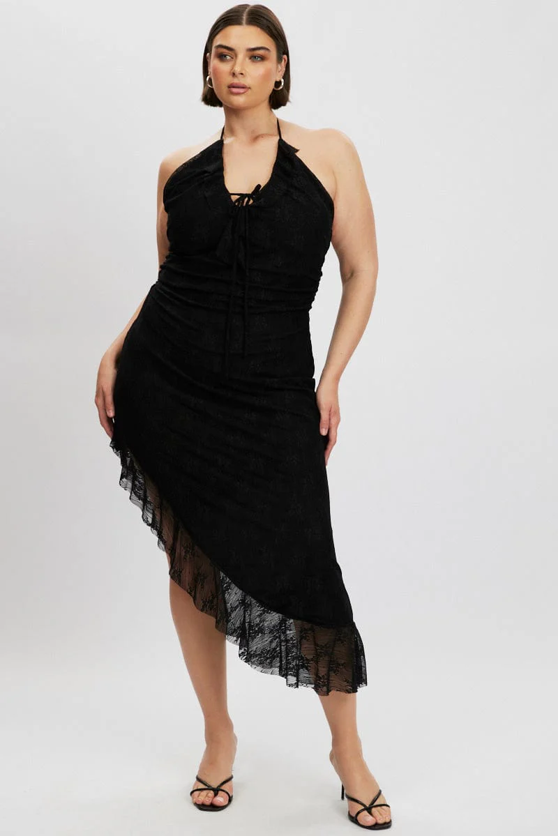 Black Asymmetric Lace Bodycon Dress - Image 4
