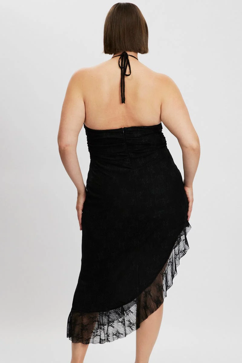 Black Asymmetric Lace Bodycon Dress - Image 9
