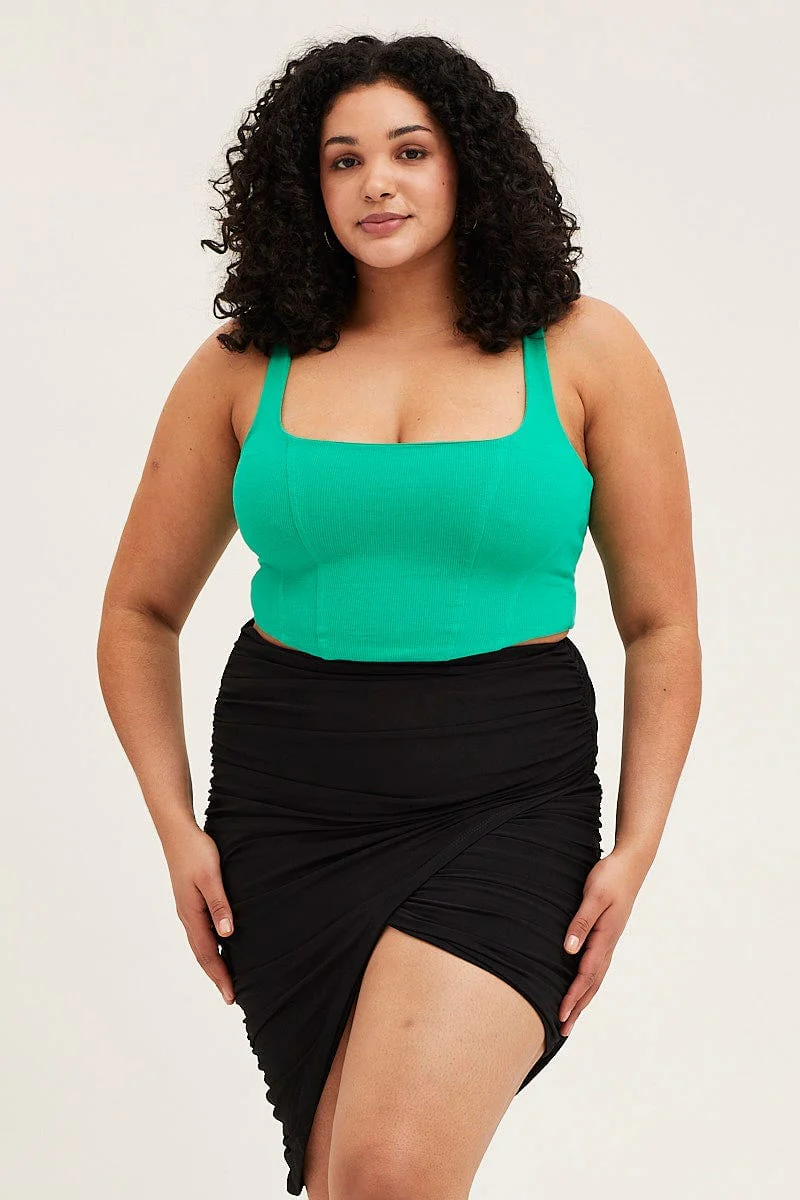 Black Asymmetric Ruched Jersey Skirt