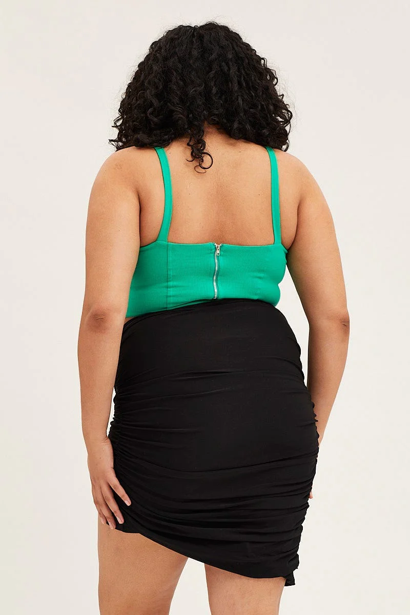 Black Asymmetric Ruched Jersey Skirt - Image 5