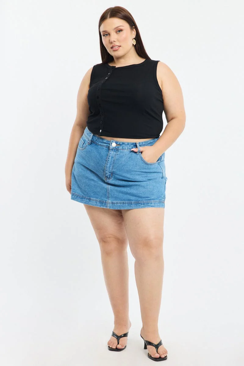 Black Asymmetrical Button Top Sleeveless - Image 2