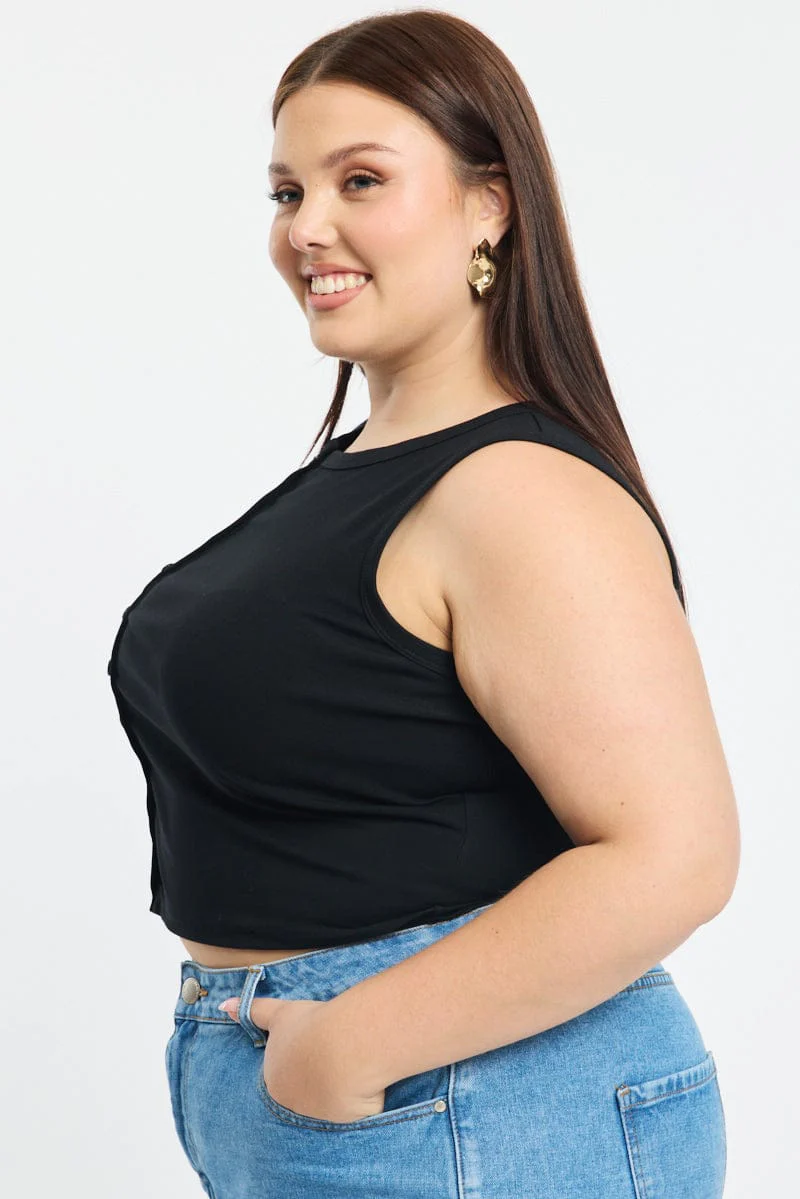 Black Asymmetrical Button Top Sleeveless - Image 3
