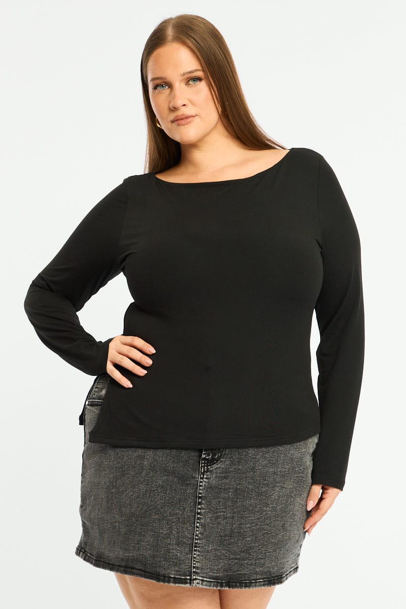 Black Asymmetrical Top Long Sleeve