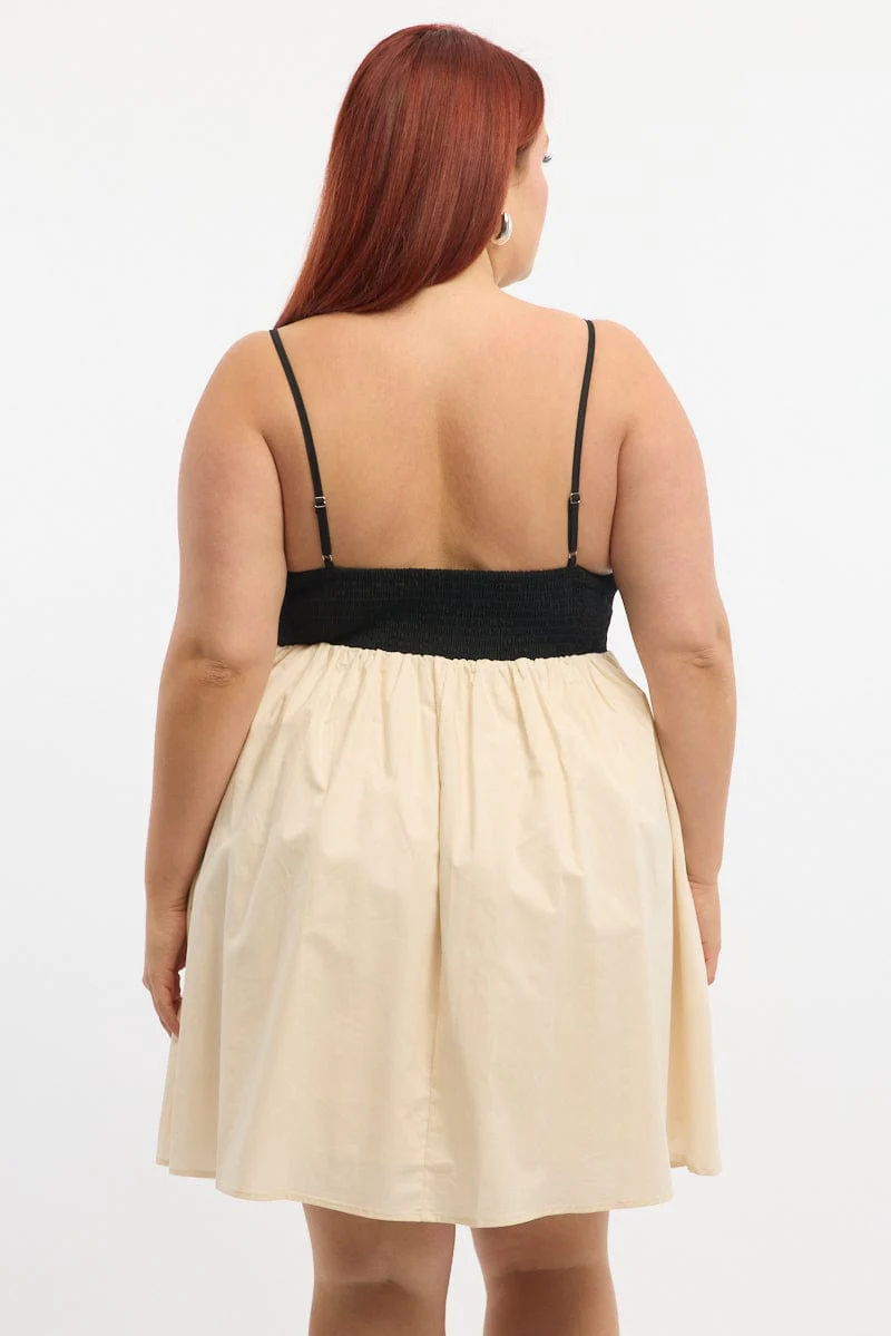 Black Babydoll Contrast Cotton Strappy Minidress - Image 5