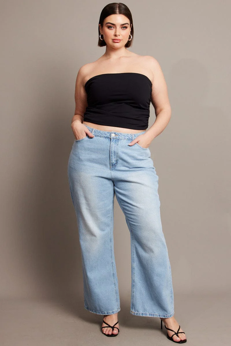 Black Bandeau Top Side Ruched - Image 2