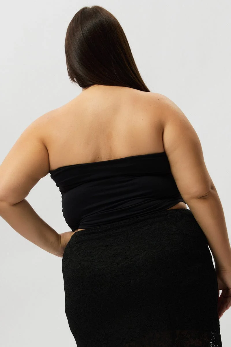 Black Bandeau Top Side Ruched Supersoft - Image 5