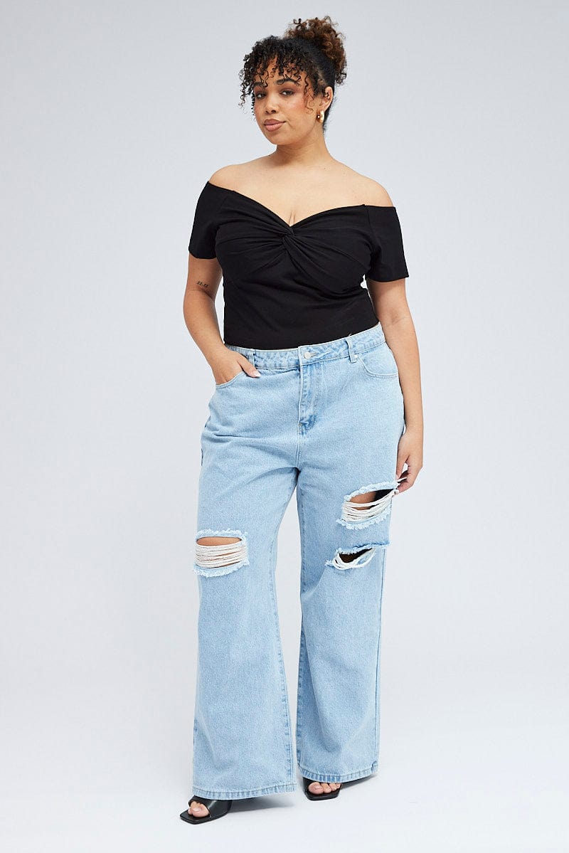 Black Bardot Top Short Sleeve - Image 2