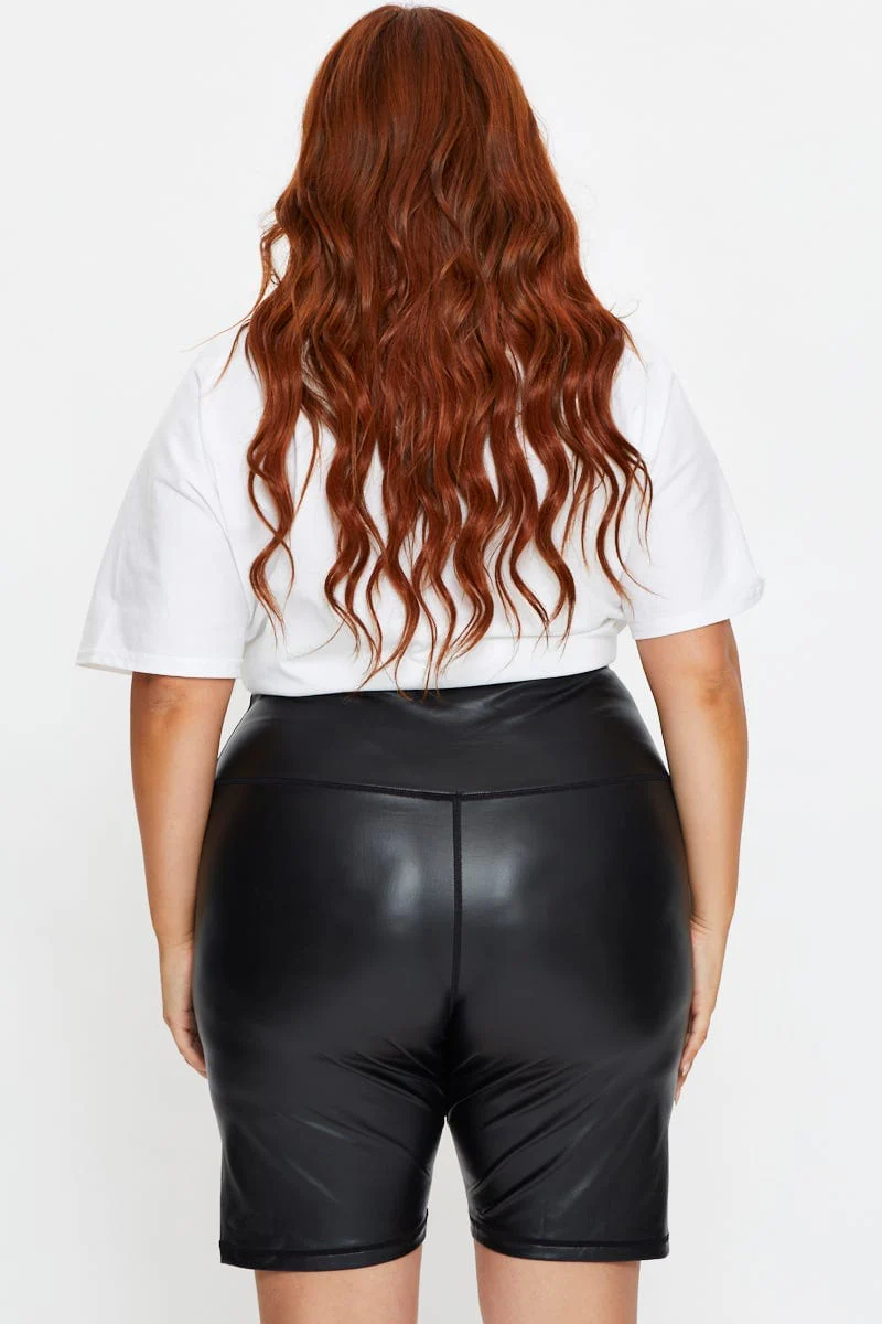Black Bike Shorts High Rise Faux Leather - Image 2