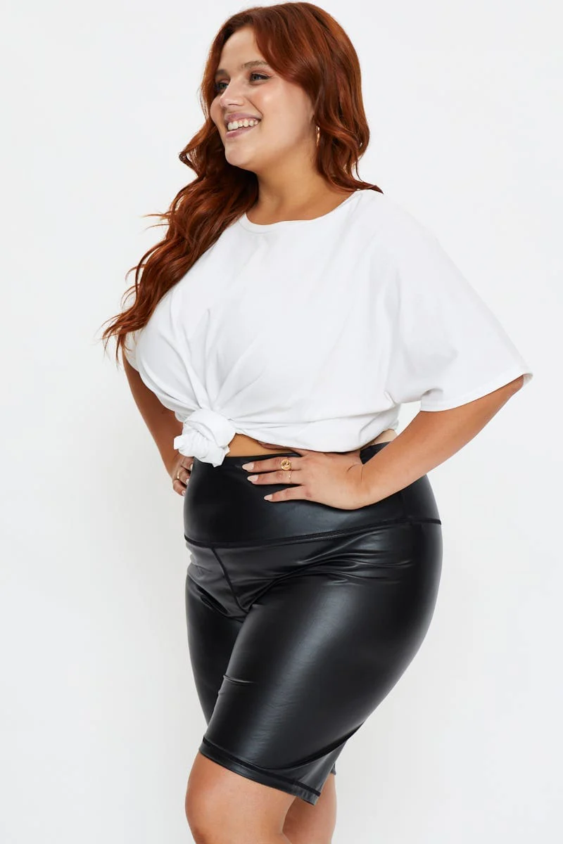 Black Bike Shorts High Rise Faux Leather - Image 3