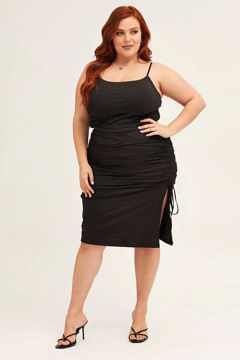 Black Jersey Sleeveless Ruched Bodycon Midi Dress - Image 2
