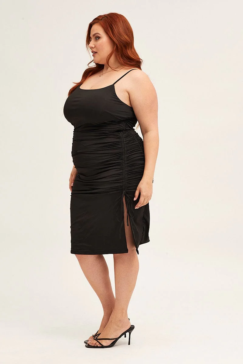 Black Jersey Sleeveless Ruched Bodycon Midi Dress - Image 4