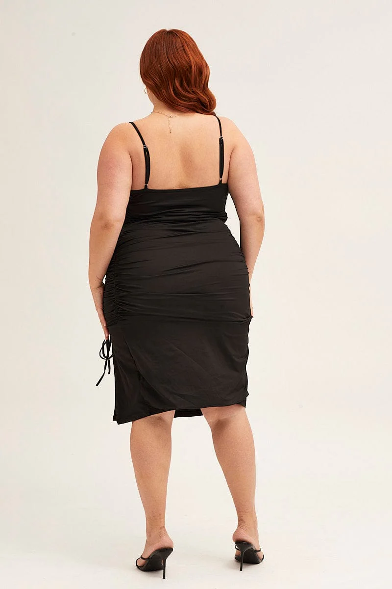Black Jersey Sleeveless Ruched Bodycon Midi Dress - Image 5