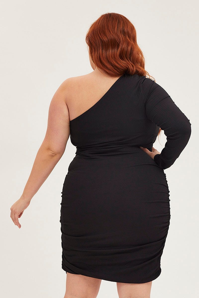 Black Bodycon Dress One Shoulder Long Sleeve Jersey - Image 5