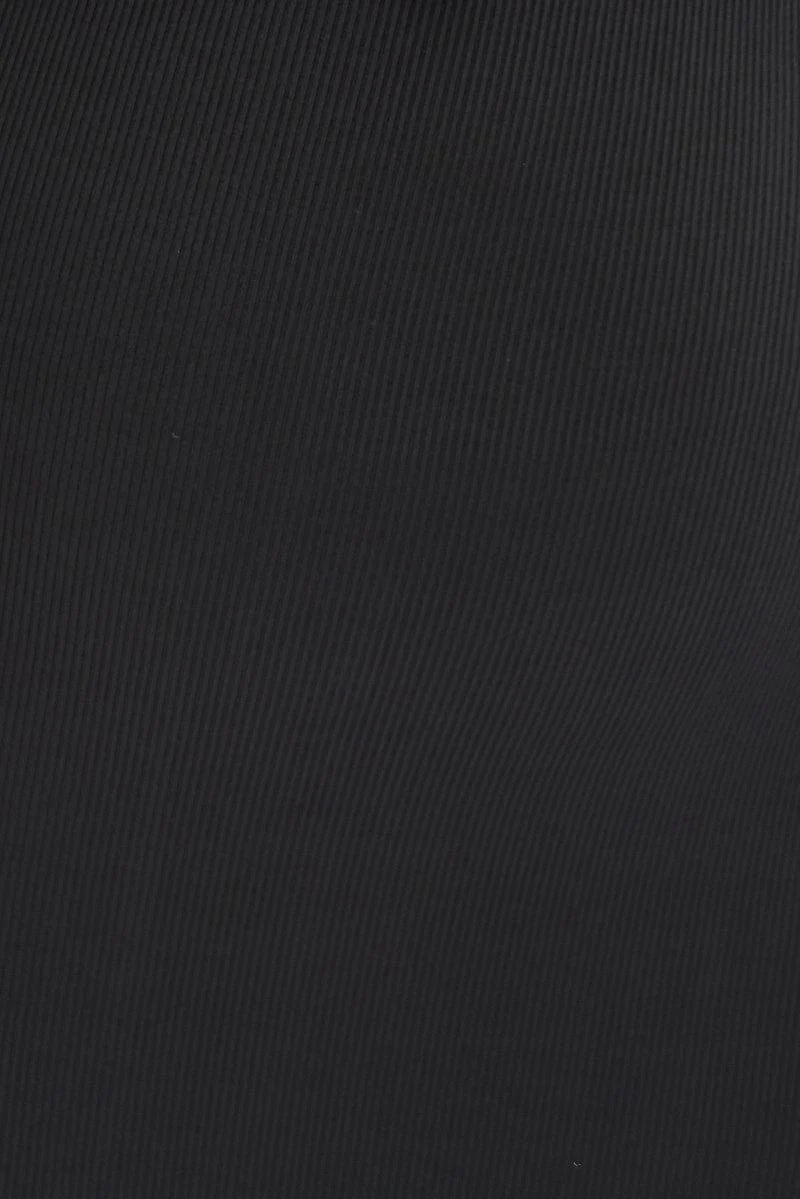 Black Bodycon Dress Rib Jersey Tie Midi Off Shoulder - Image 6