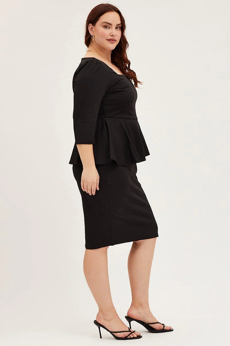Black Bodycon Dress Square Neck Long Sleeve Jersey - Image 4