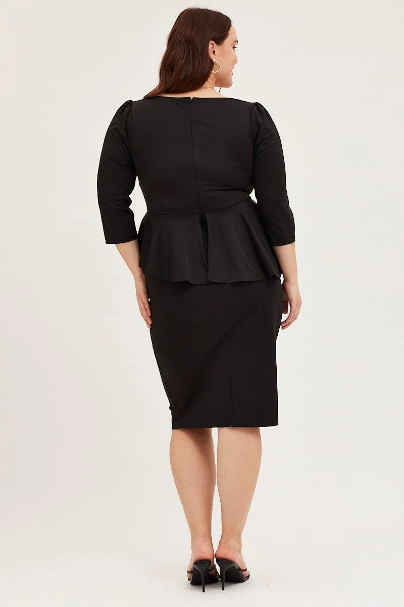 Black Bodycon Dress Square Neck Long Sleeve Jersey - Image 5