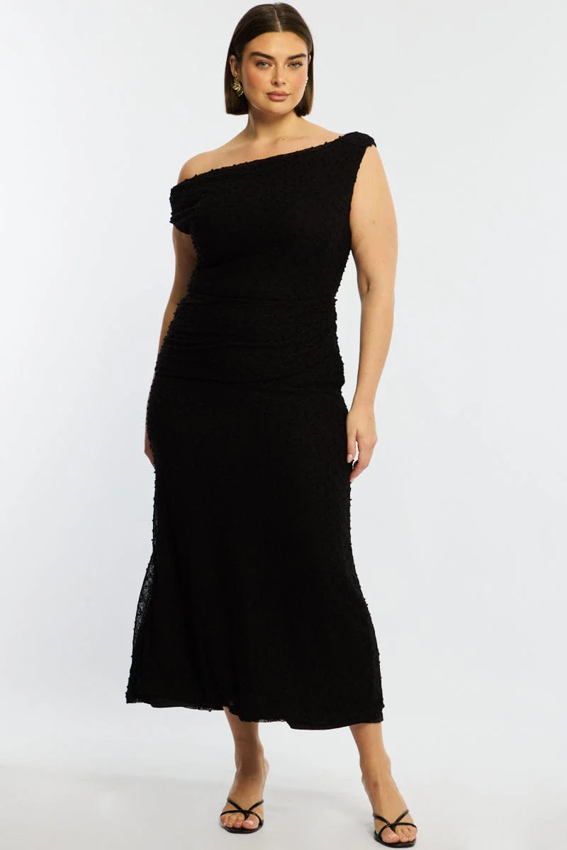 Black Bodycon Dress Textured Off Shoulder - Image 4